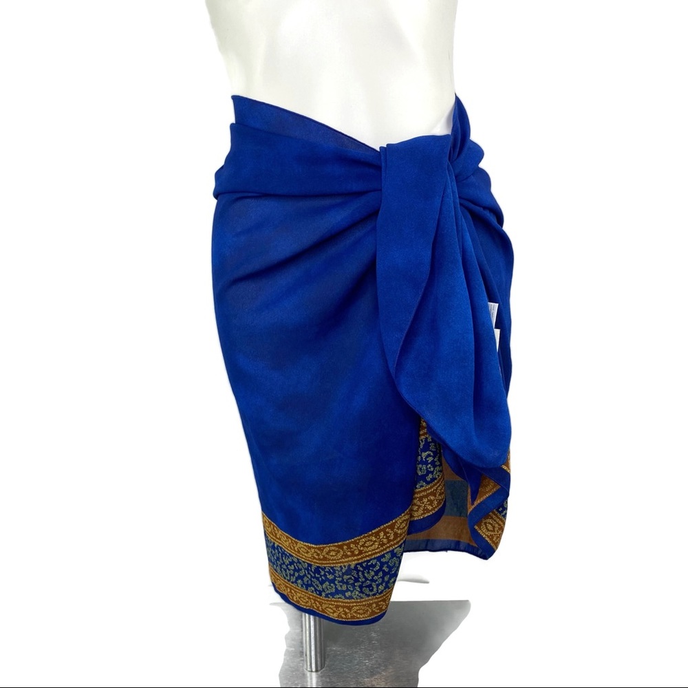 Reflections by Spiegel Blue Sarong with Brown Trim One Size 28X58